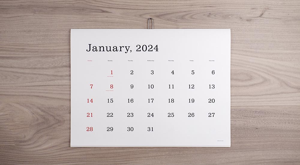 2024 Calendar by 葛西薫 (Kasai Kaoru) カレンダー シンプル デザイン / Ando gallery